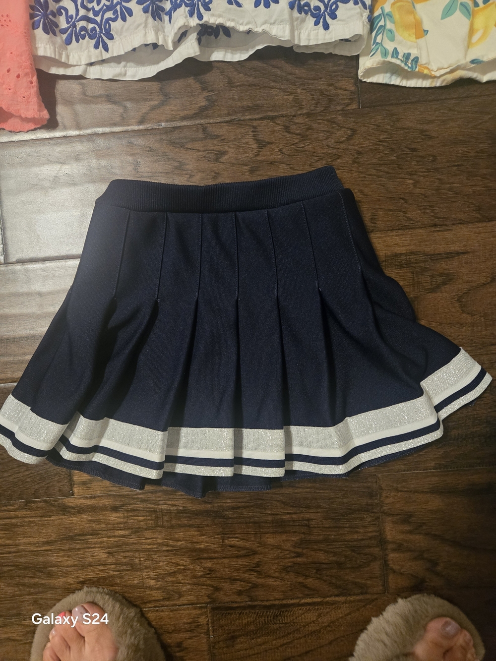 Cheer Leader Skirt- Champion Navy Circle Skirt with Silver Stripes